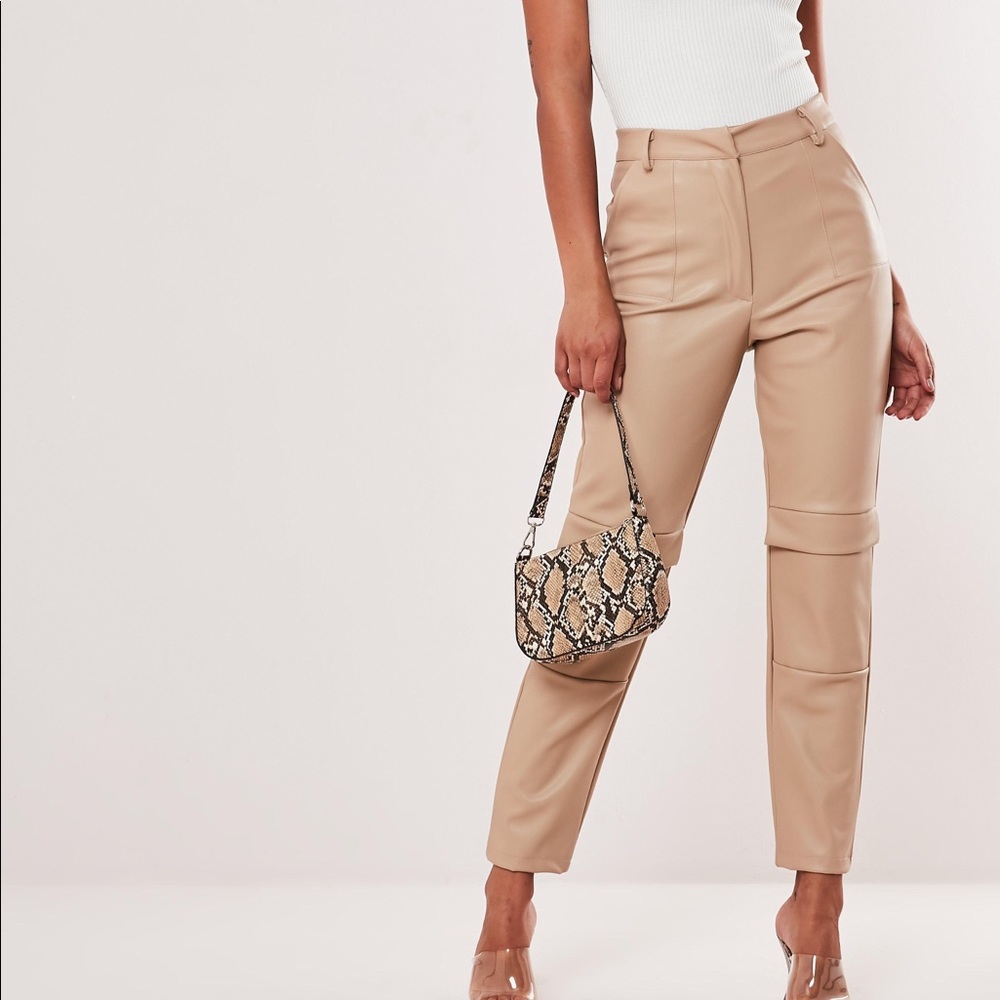Faux leather cargo cigarette pants